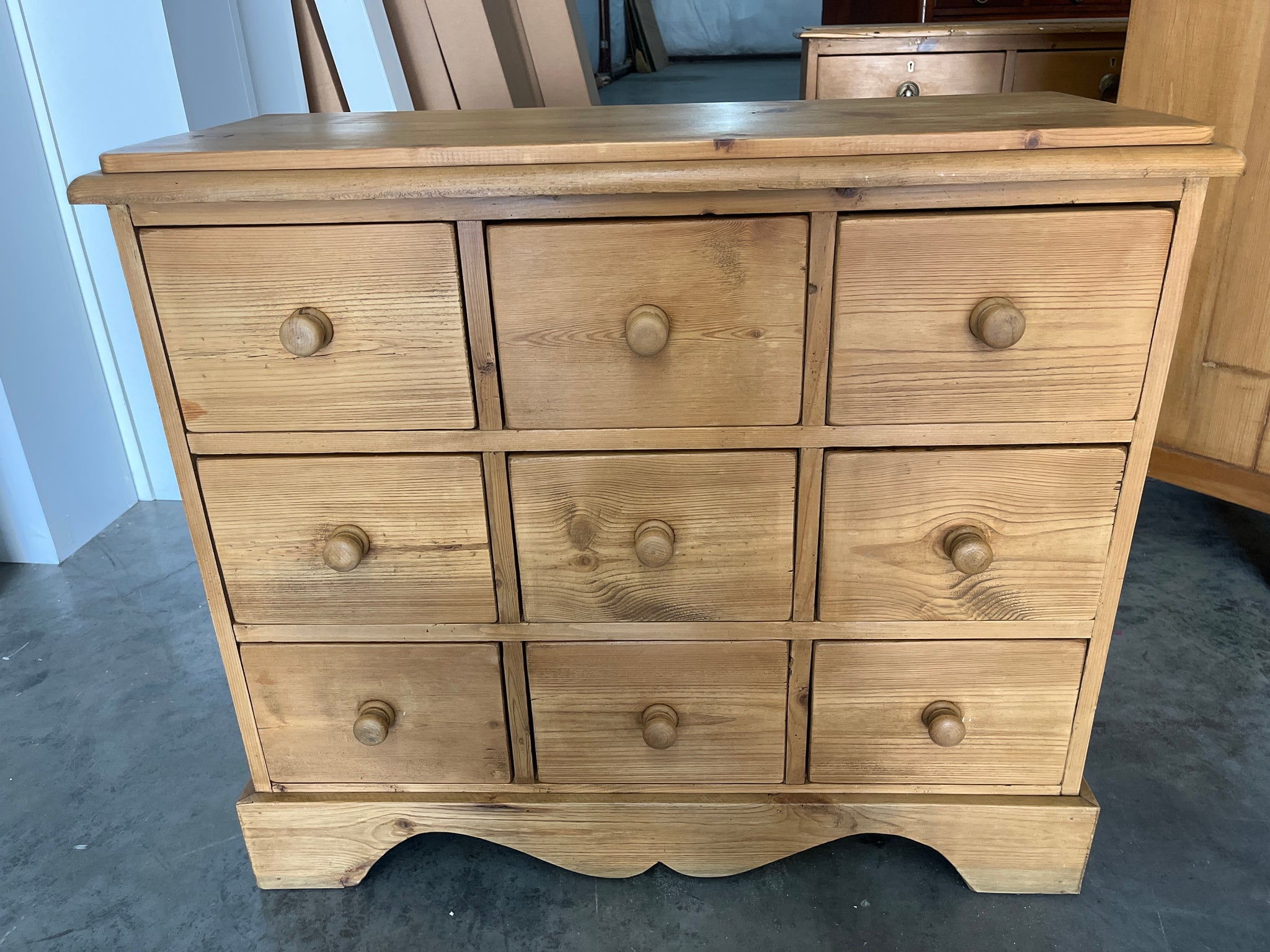 Narrow Pine Bank of Drawers