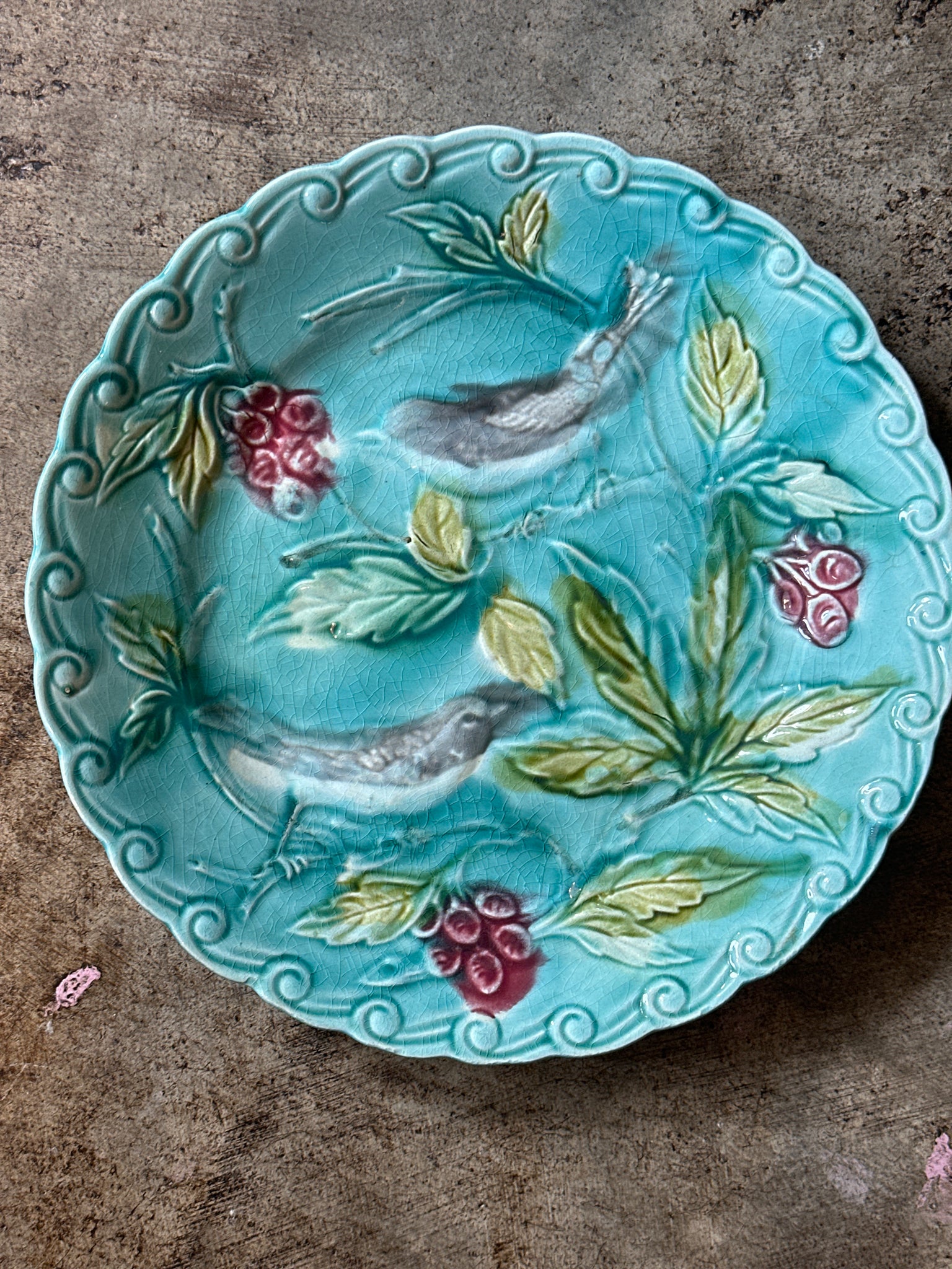 Majolica Plate with Flowers and Berries