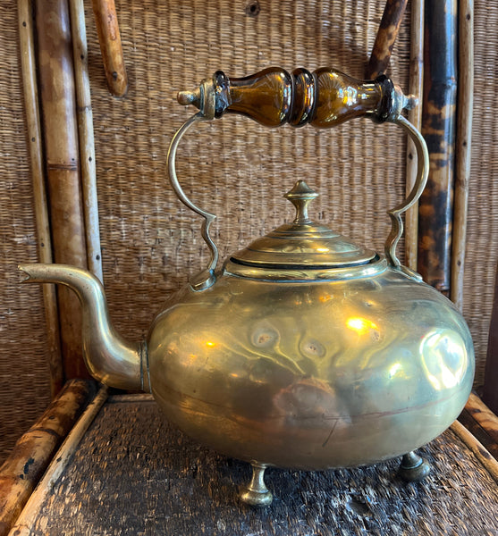 Brass Tea Kettle with Amber-Colored Handle