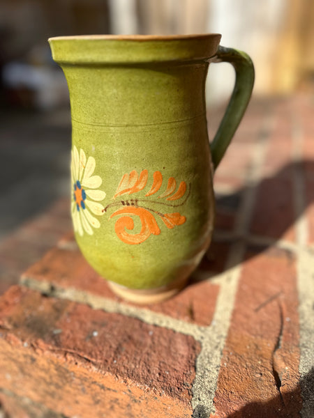 Bright Green Pyrenees Jug with Orange and Cream Floral Design