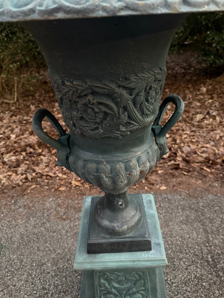 Cast Iron Urn with Handles on Plinth