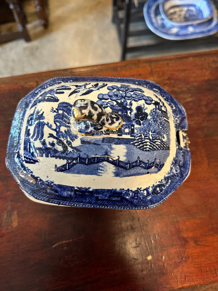 Mini Blue Willow Soup Tureen with Gold