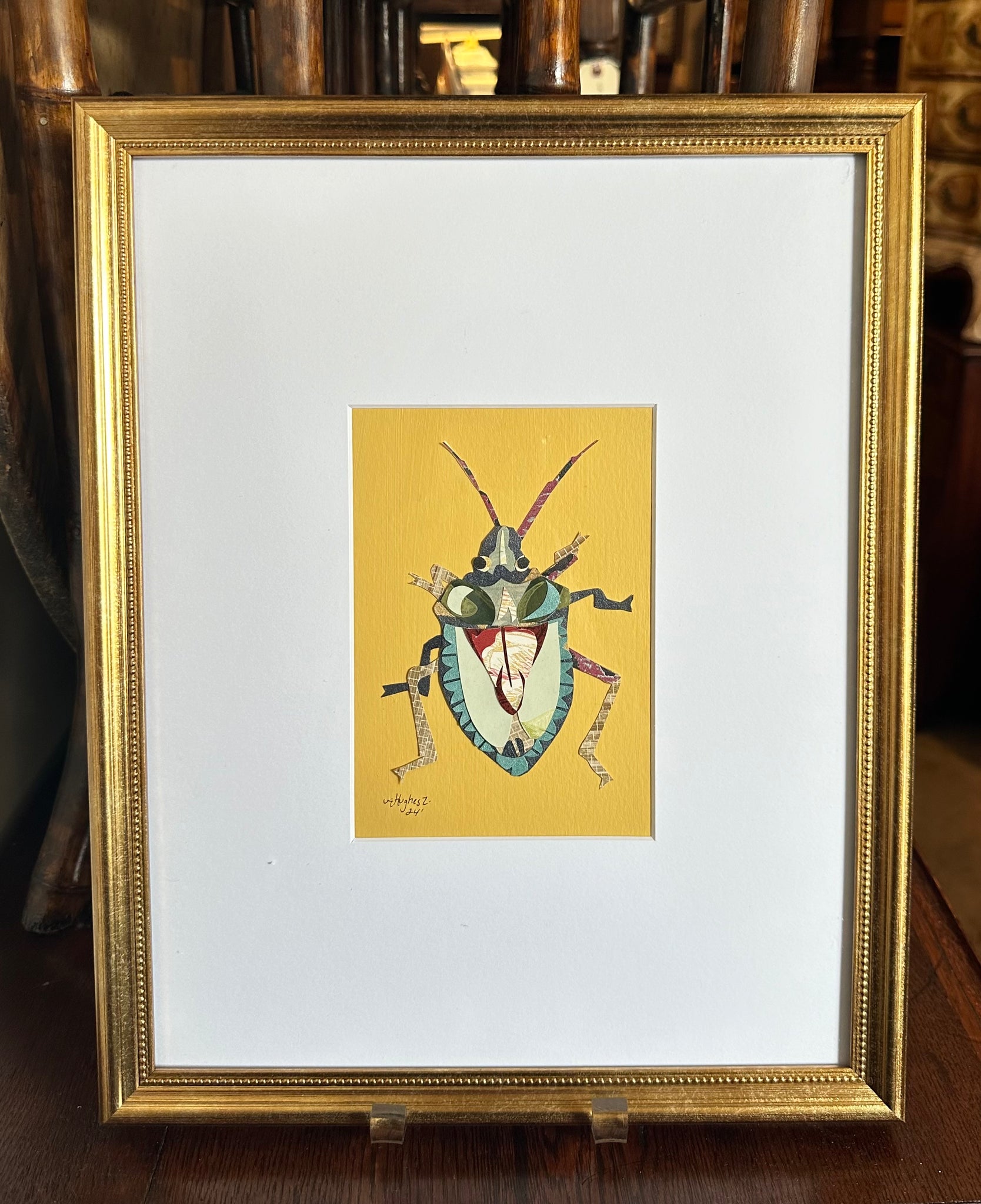 Collage Stink Bug on Mustard Yellow Background by Angela Hughes Zokan