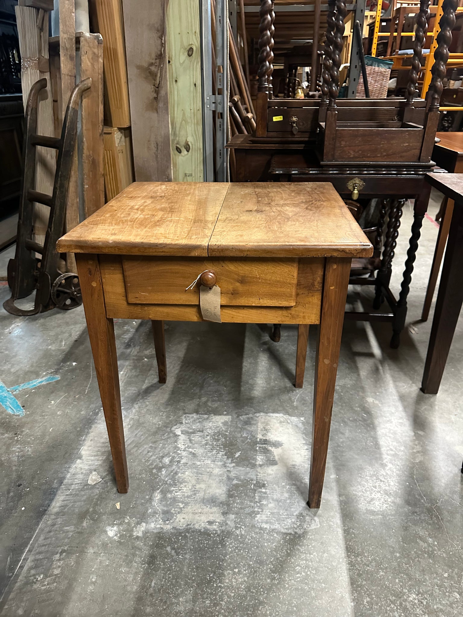 French One-Drawer Walnut Table