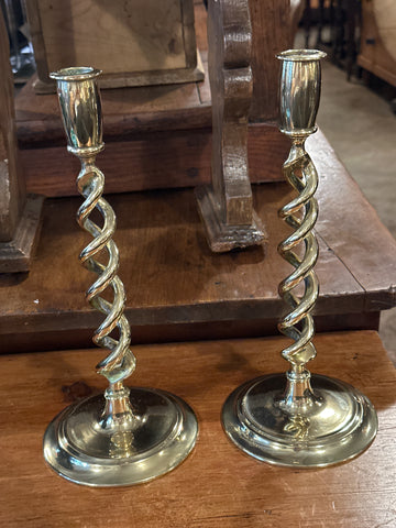 Pair of Open Twist Brass Candlesticks