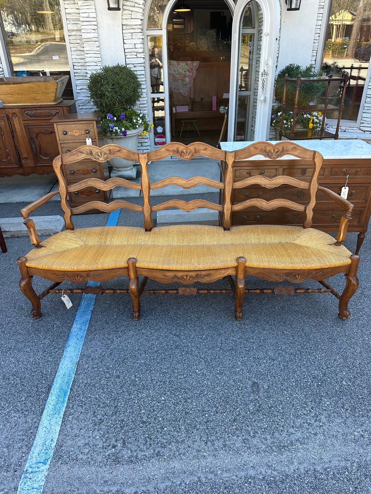 French Rush Seated Bench – McIntosh Cottage Antiques