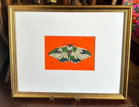 Collage Moth on Bright Orange Background by Angela Hughes Zokan