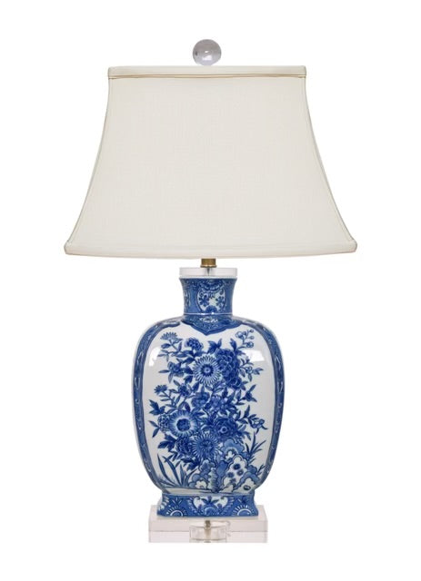 Blue and White Urn Lamp with Crystal Base