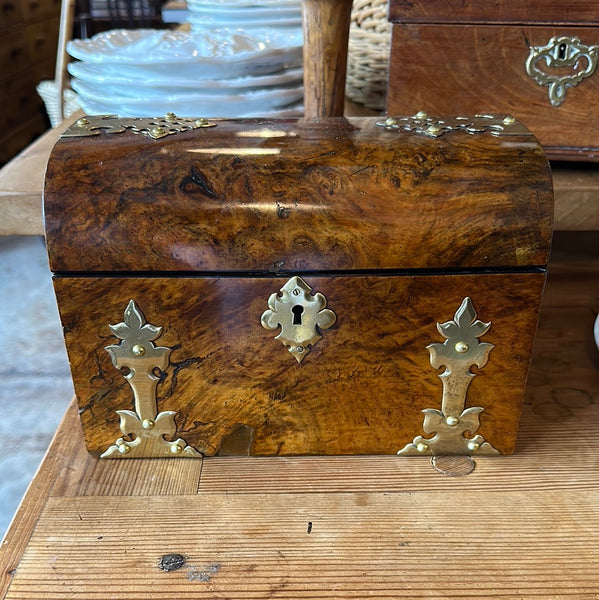 Victorian Burr Walnut and Brass Tea Caddy