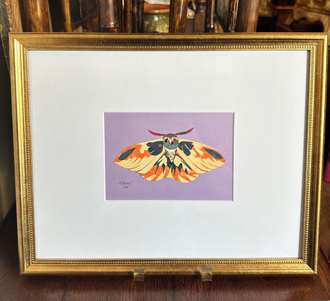 Collage Moth on Lavender Background by Angela Hughes Zokan