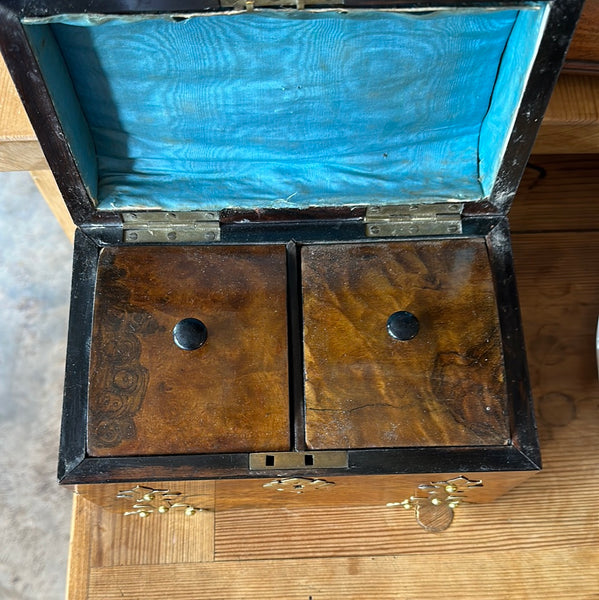 Victorian Burr Walnut and Brass Tea Caddy