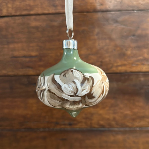 Curvy Retro Floral Ornament, Green and White, by Angela Hughes Zokan