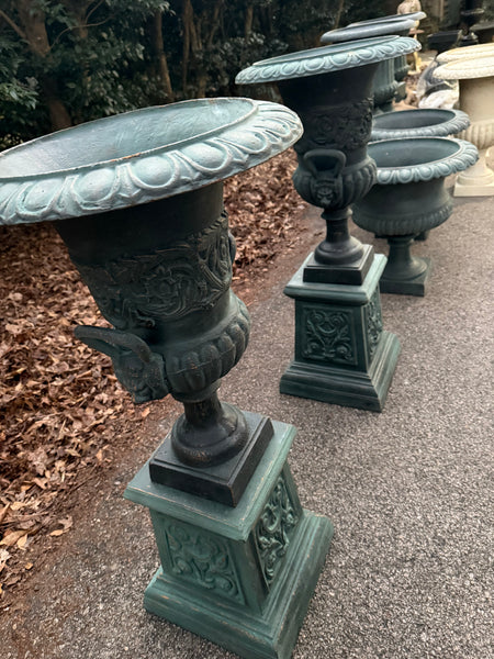 Cast Iron Urn with Handles on Plinth