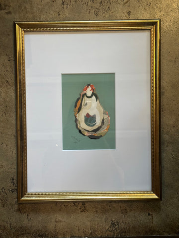 Oyster Collage, Blue Green Framed in Gold