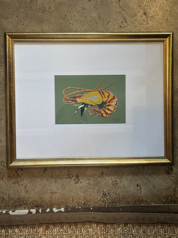 Shrimp Collage, Red/Orange on Sage Green