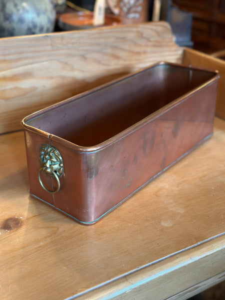 Rectangular Copper Planter with Lion's Head Handles