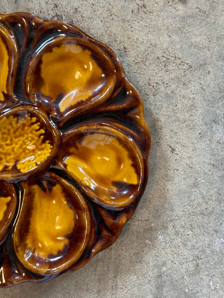 Vintage French Vallauris Amber 1950s Oyster Plate