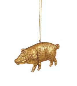 Dresden Pig Ornament - Gold