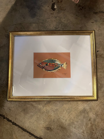 Flounder Collage, Teal and Mauve on Orange