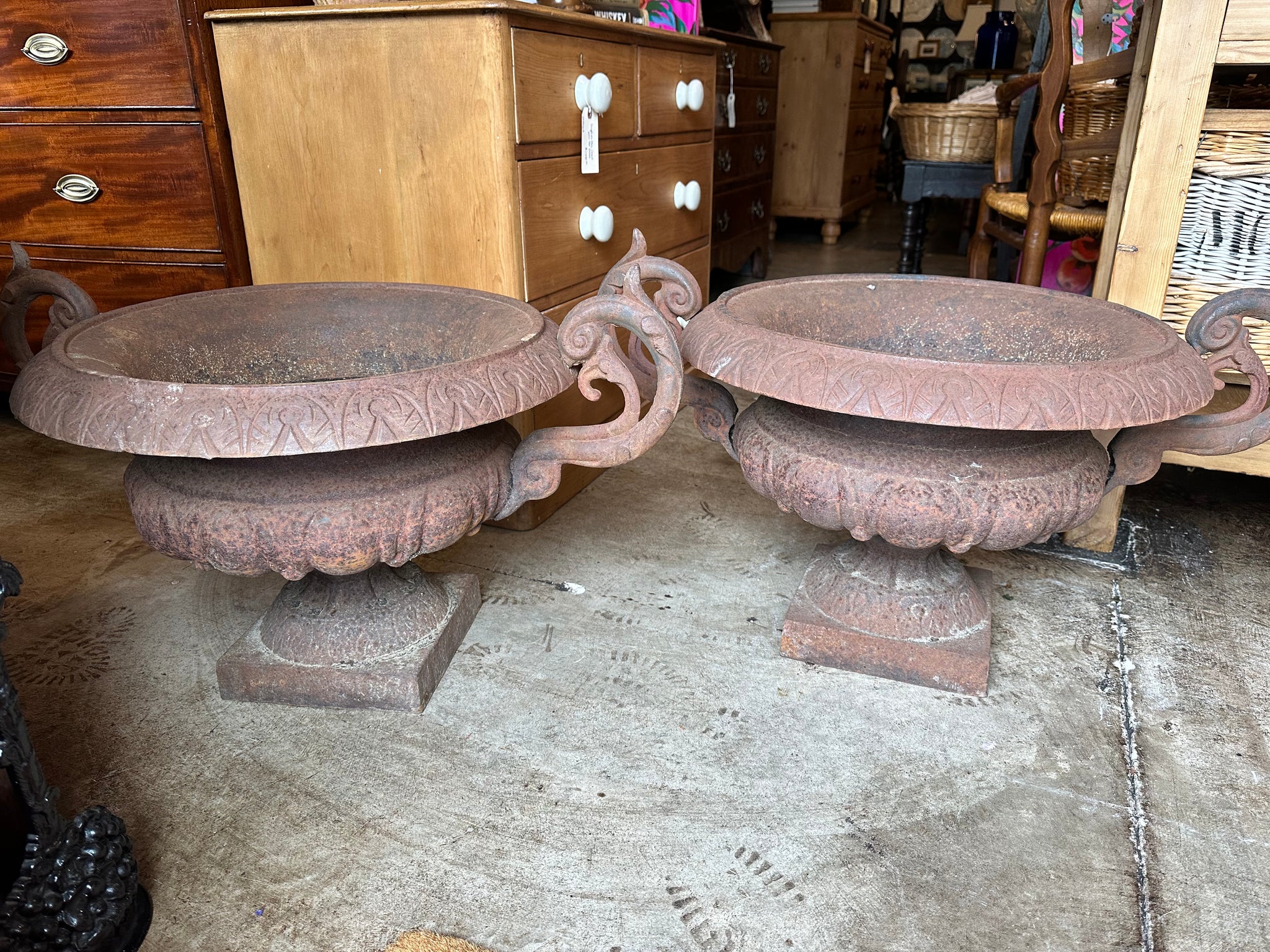 Pair of Cast Iron Urns