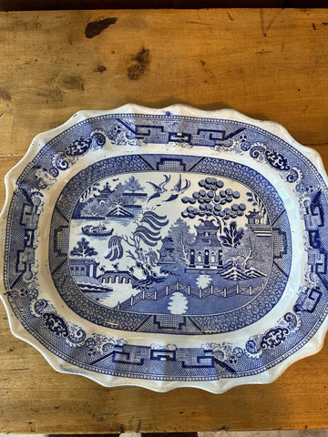 Blue Willow Platter with Scalloped Edge