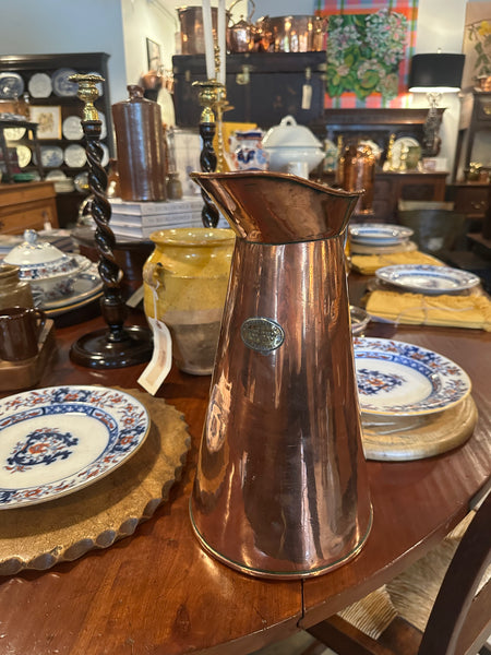 Tall Copper Pitcher, "Longton Iron Mongers"