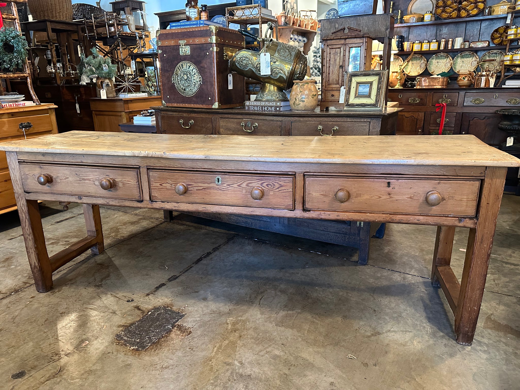 Large Georgian Pine 3-Drawer Dresser Base
