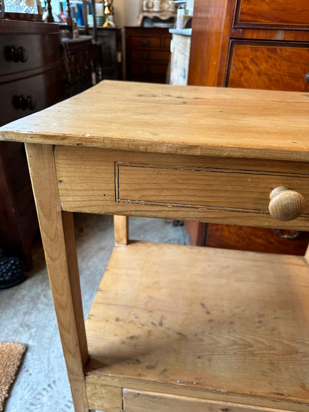 Pine Side Table with Faux Drawer