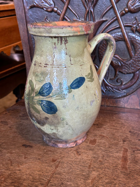 Pale Green Pyrenees Jug with Pink and Blue Flowers