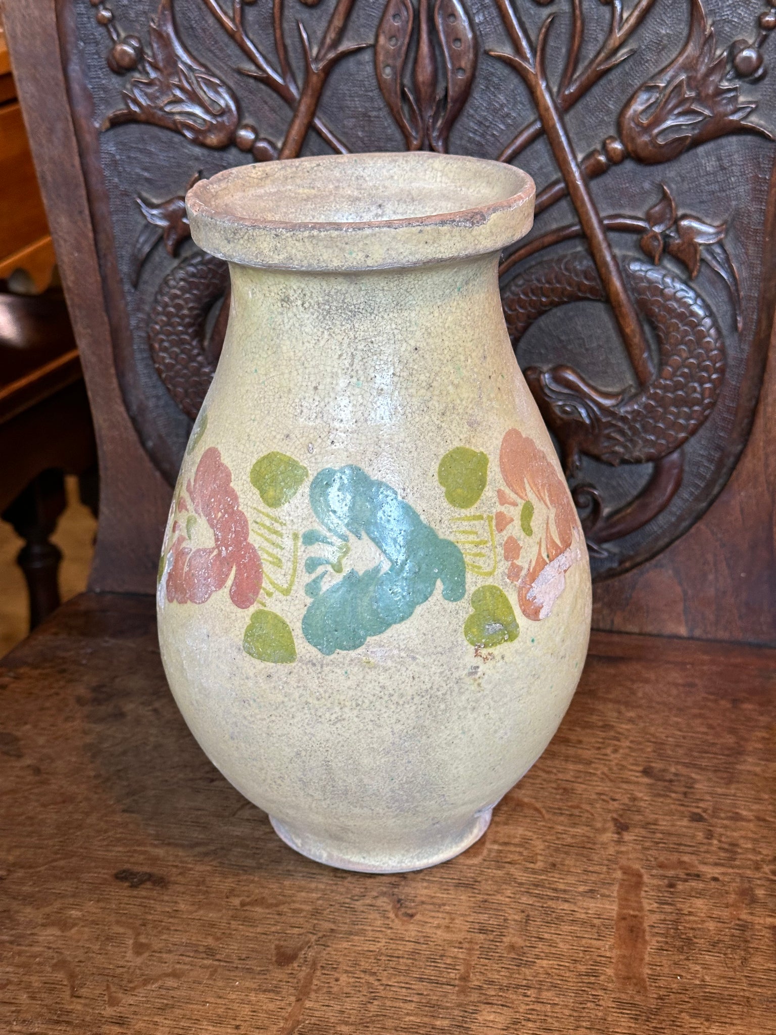 Pale Yellow Pyrenees Jug with Pink and Blue Flowers