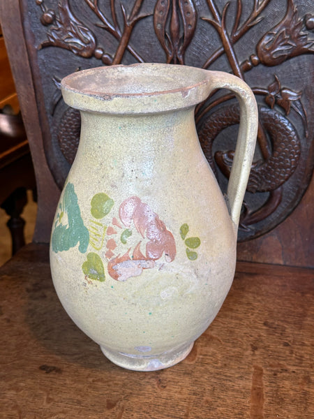 Pale Yellow Pyrenees Jug with Pink and Blue Flowers