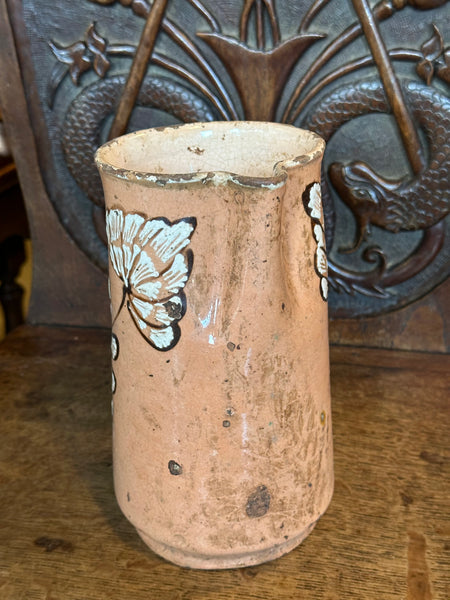 Peach Glazed Pyrenees Pitcher with Brown and White Flowers