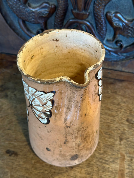 Peach Glazed Pyrenees Pitcher with Brown and White Flowers