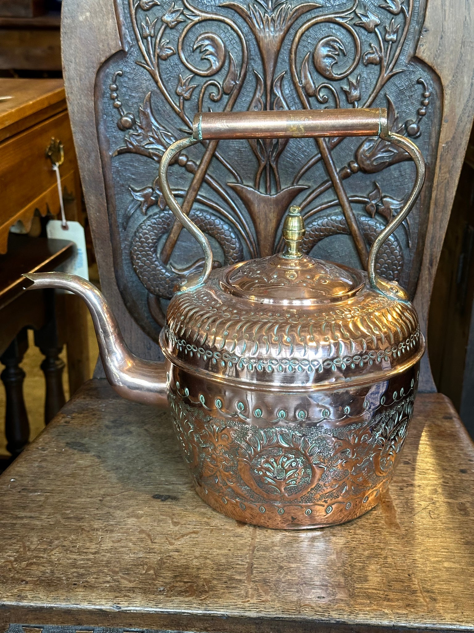 Copper Tea Kettle with Hammered Design