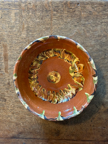 Hand Thrown and Glazed European Bowl, Bold Orange Glaze with Marble Design