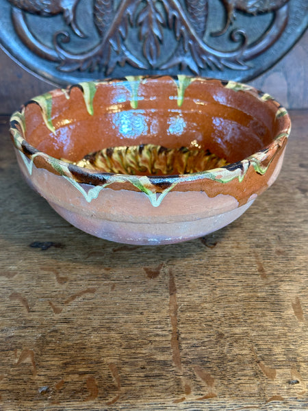 Hand Thrown and Glazed European Bowl, Bold Orange Glaze with Marble Design