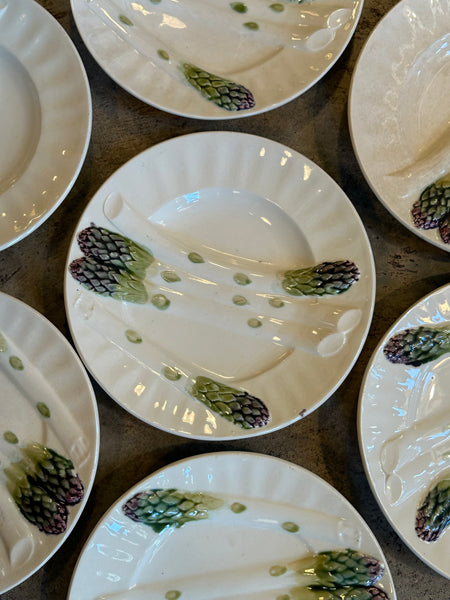 French Majolica Asparagus Plate, Keller & Guérin Lunéville, White