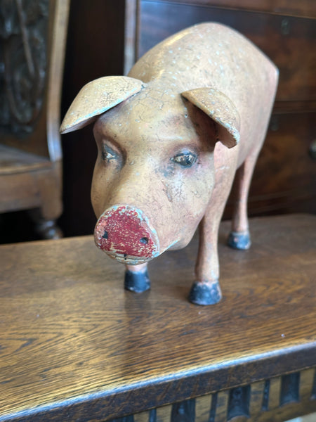 Victorian Carved Wood Shop Display Pig