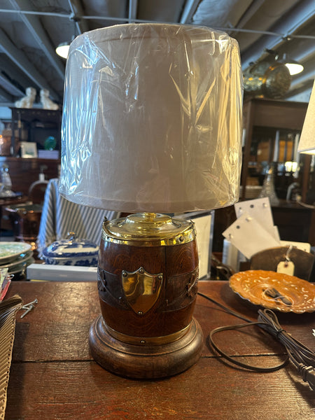 Carved Oak Biscuit Barrel Lamp