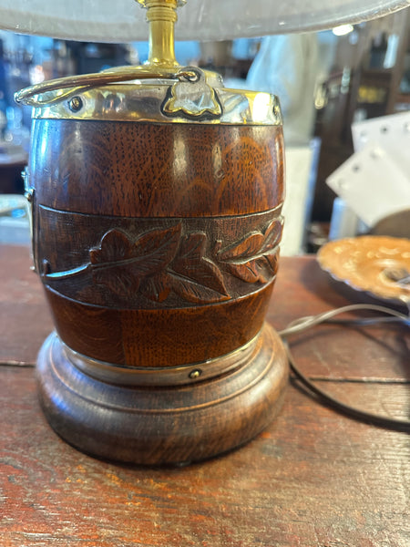 Carved Oak Biscuit Barrel Lamp