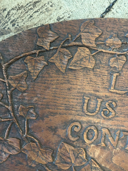 Hand-Carved Oak Plaque, "Let Us Be Content"