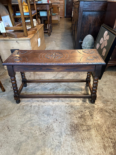 Long Carved Oak Joint Stool