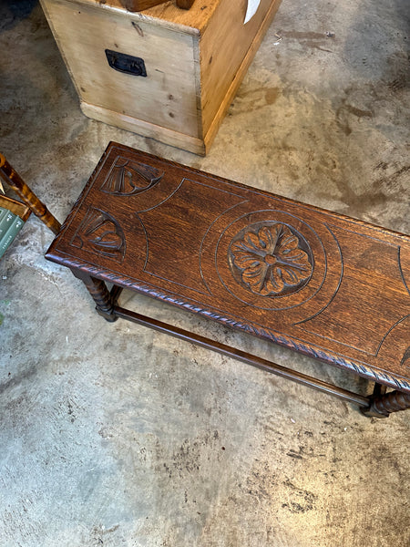 Long Carved Oak Joint Stool