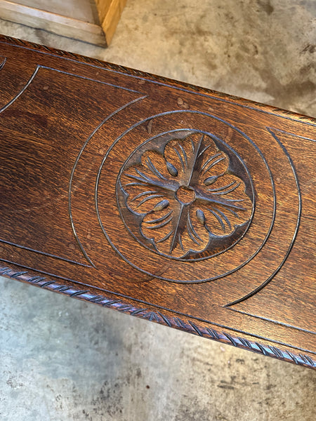 Long Carved Oak Joint Stool