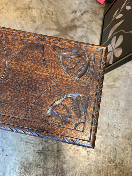 Long Carved Oak Joint Stool