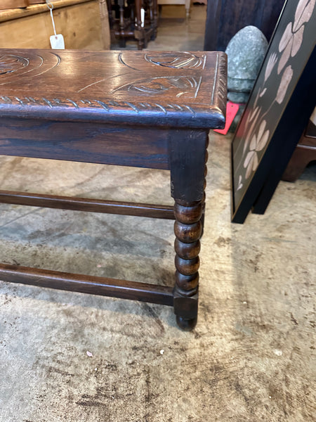 Long Carved Oak Joint Stool