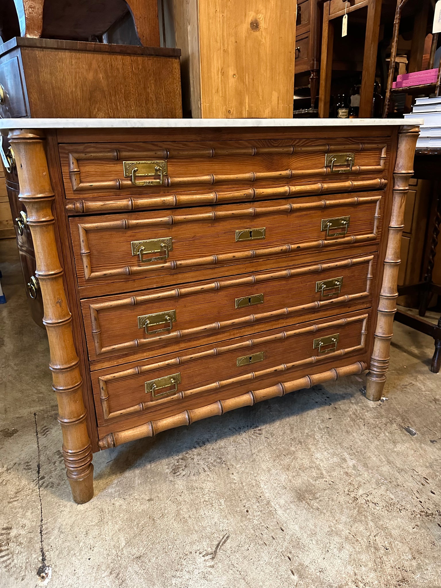 Faux Bamboo Marble Top Chest