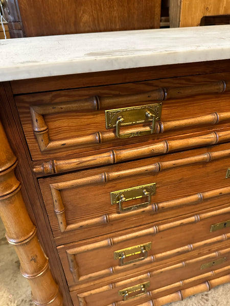 Faux Bamboo Marble Top Chest