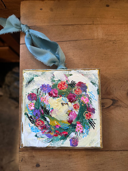 Wreath on Canvas with Ribbon