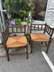 Pair of Bobbin Rush Seated Corner Chairs